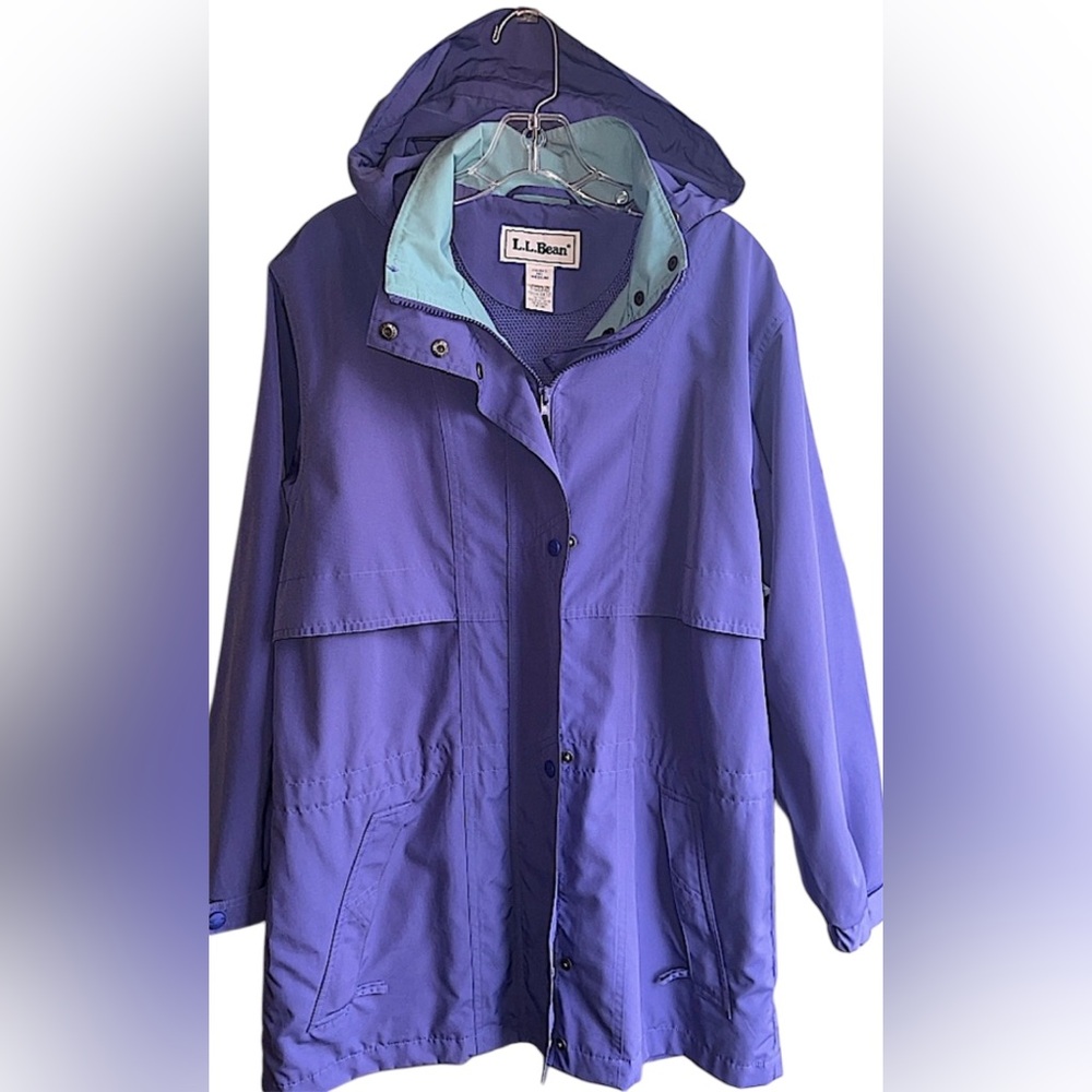L.L. Bean Jacket Lightweight Parka, Full Zip Coat, Hooded, Blue Windbreaker, M - Picture 1 of 8